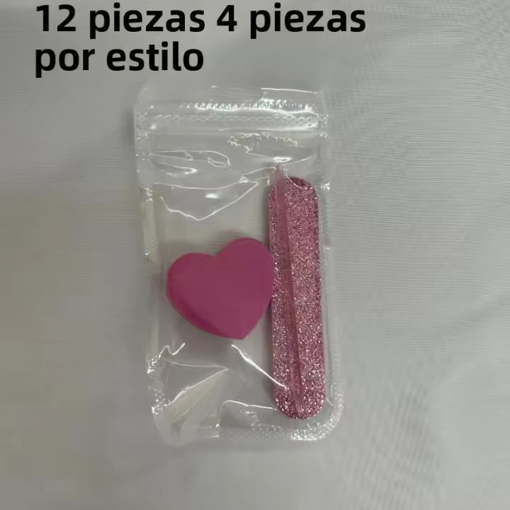 Set De 12 Piezas De Cuidado De Uñas Con Brillo Rosa Kit De Arte De Uñas Y Pedicura Con Pulidor De Corazón Rodillo De Cristal Y Lápiz De Archivo Doble Cara - 1