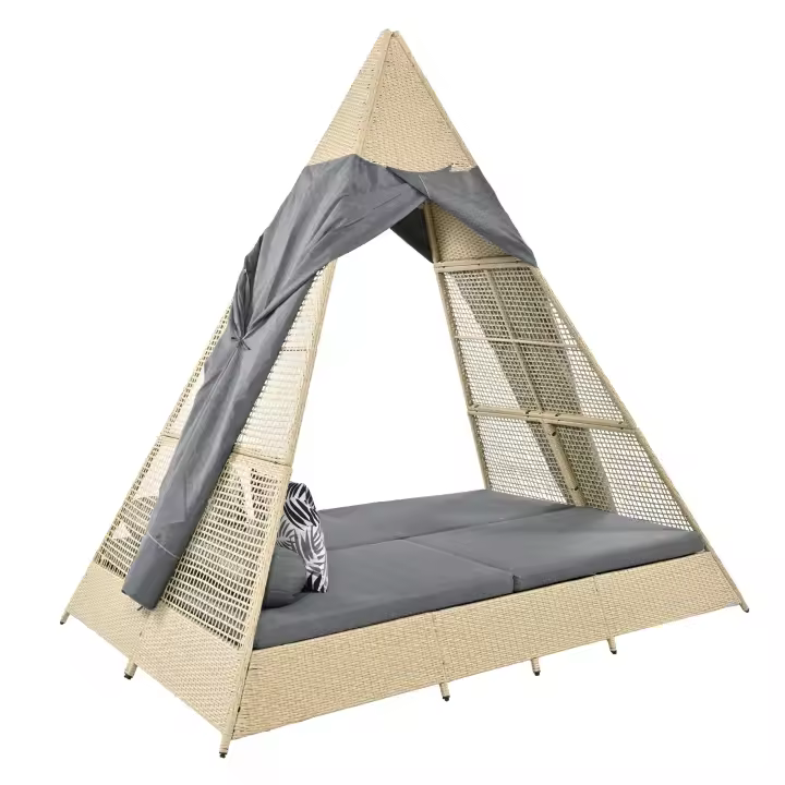 Juego de salón de Jardín, tienda de Ratón, staptado para 2-4 personas, incluye todos los cojines de asiento y cojines, Ratón beige, Cortina de Puerta gris, cojines de asiento con Cremallera, extraíbles y lavables - 1