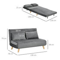 Sofá Cama con función de Cama 2 plazas, Sofá plegable con respaldo ajustable, efecto terciopelo gris, 130x78x79 cm, Adaptado para Salón - details 6