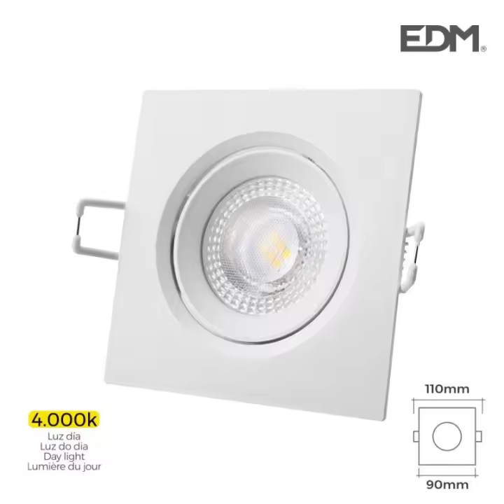 Downlight led empotrable cuadrado 5w 4000k luz día Color blanco 9x9cm EDM - 1