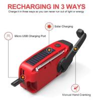 Radio de manivela Negra con Celda solar, Batería interna y externa de 2000 mAh. Radio de Emergencia (apta para uso en exteriores, Cortes de Energía de Emergencia) - details 2