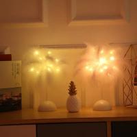 Lámpara De Mesa Con Plumas Luz Nocturna LED Para Decoración De Bodas Y Dormitorios Con Control Remoto Fuente De Alimentación Por Batería - details 4