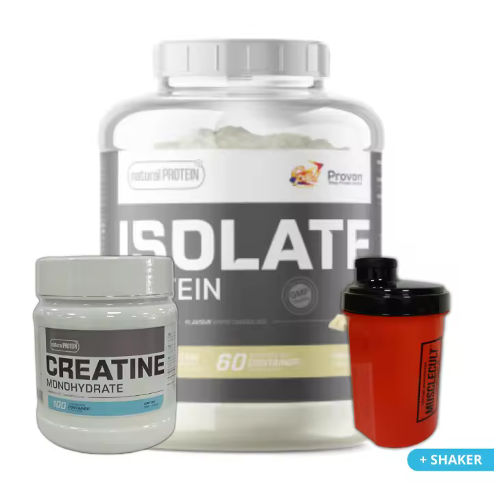 ¡Pack Ahorro! ISOLATE 1800g + Creatina 300g + Shaker (regalo) - Natural Protein│MUSCLECULT│Más músculos - 1