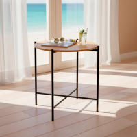 Max Home - Mesa auxiliar redonda, D40xH40 cm, peso máximo soportado 4 kg, efecto roble,  estructura metálica negra, mesita de centro, decoración para salón, dormitorio, oficina - details 4