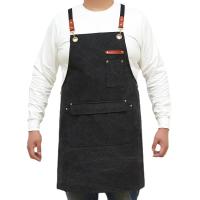 Delantal De Cocina Para Hombres Y Mujeres Con Cremallera Y Alforjas Cruzadas Ajustable En Algodón Y Lona Para Artistas Pintura Cocina Trabajo - details 0