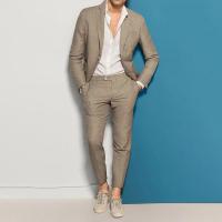 Traje Elegante Para Hombre Con Notch Lapel Cierre Único Casual Slim Moda Oficina Negocios Formal 2 Piezas Material COTTON Lino POLYESTER Lana - details 3