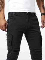 Pantalones De Mezclilla Ajustados Para Hombre Estilo Calleje Con Múltiples Bolsillos Y Cierre De Cremallera Jeans De Color Sólido Casual Para Uso Diario - details 9
