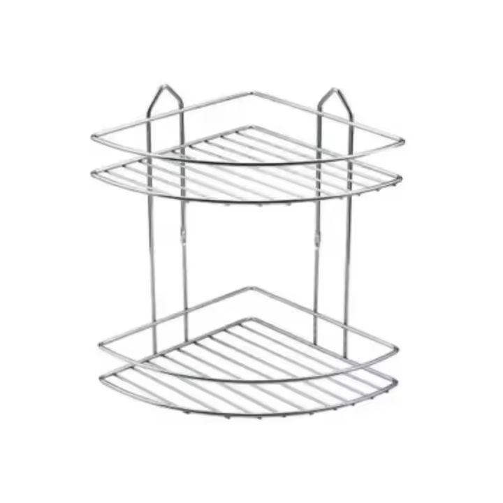 Estantería de baño cromado , estante esquinero , cesta de ducha, estante de ducha, soporte de pared cromado, organizador de ducha (2 niveles) 29 x 23 cm - 1