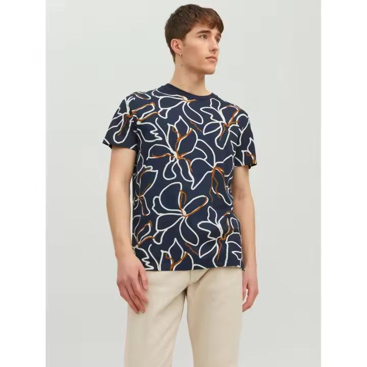 Jack & Jones mod. 12203764 Camiseta m/c con estampado floral bicolor - 1