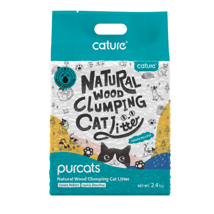 Cature Purcats, Arena para Gatos de Madera Natural Aglomerante, Pellets Inteligentes, 2,4 kg,6L