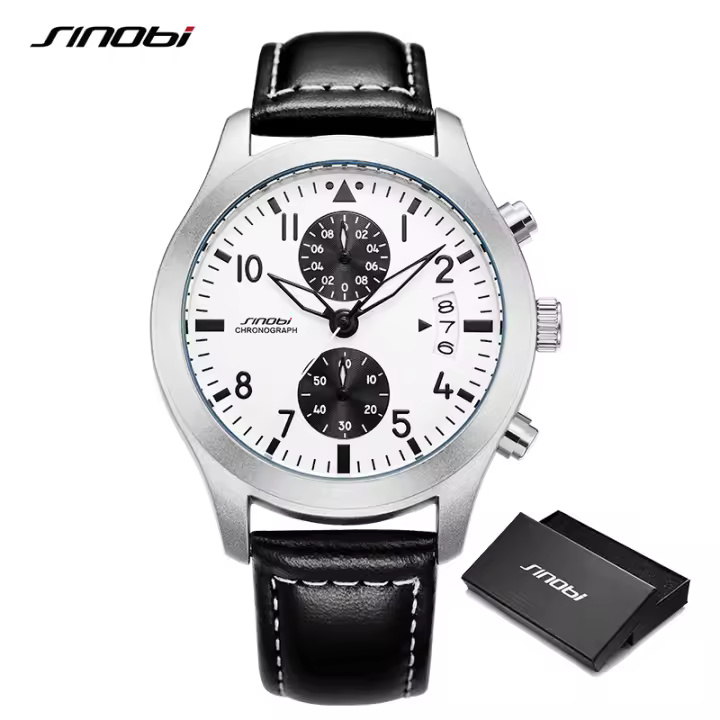 Reloj De Pulsera De Cuarzo Para Hombre SINOBI Estilo Casual Diseño Moda Cronógrafo Resistentes Al Agua Y Al Choque Con Correa De Cuero Relogio Masculino I-W-C - 1