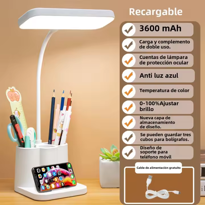 Lámpara De Mesa Recargable USB Protección Ocular Para Estudio Y Lectura Con Iluminación Nocturna LED Luz De Lectura Para Dormitorio Moderna Con Sensor Táctil Incluye Bombilla - 1
