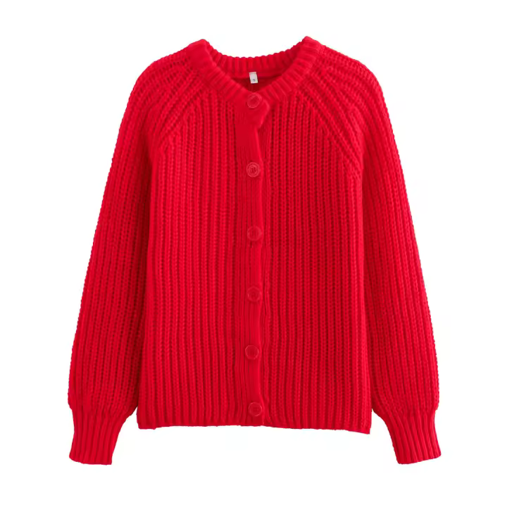 Women Long Sleeve Knit Cardigan Coat Autumn Winter Casual Outerwear Female Single Breasted Red Warm Christmas Sweater - 1