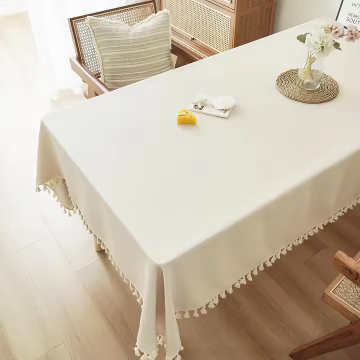 Mantel Texturizado Con Borlas De Algodón Rectangular Para Cocina Y Comedor Estilo Rustico Farmhouse Uso Multifuncional - 1