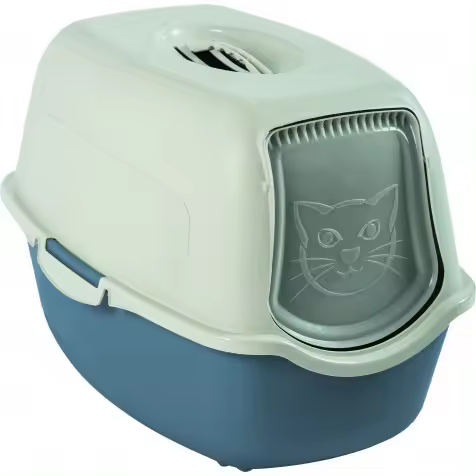 Arenero para Gatos Rotho My Pet Bailey Eco Toilet - Cubierto - Azul y Blanco - Filtro de Carbón Activo - 1