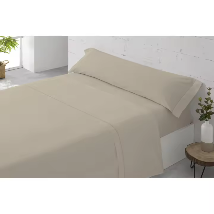 Plusdescanso - Juego de sábanas lisas PADUANA COLORS - BEIGE- Algodón. Máxima calidad y suavidad al mejor precio. Formado por bajera, encimera y una o dos fundas de almohada. Varios colores. - 1