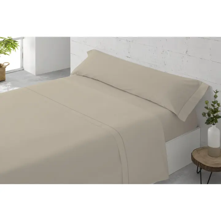 Plusdescanso - Juego de sábanas lisas PADUANA COLORS - BEIGE- Algodón. Máxima calidad y suavidad al mejor precio. Formado por bajera, encimera y una o dos fundas de almohada. Varios colores. - 1