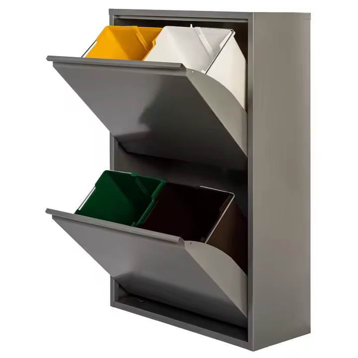 Cubo de Basura Metálico Wellhome Gris Brillo 4 Compartimentos - 1