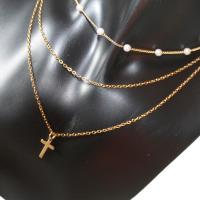 Zafiropa - Set Collar Cruz - Acero Inoxidable - Perla Artificial - Waterproof - details 4