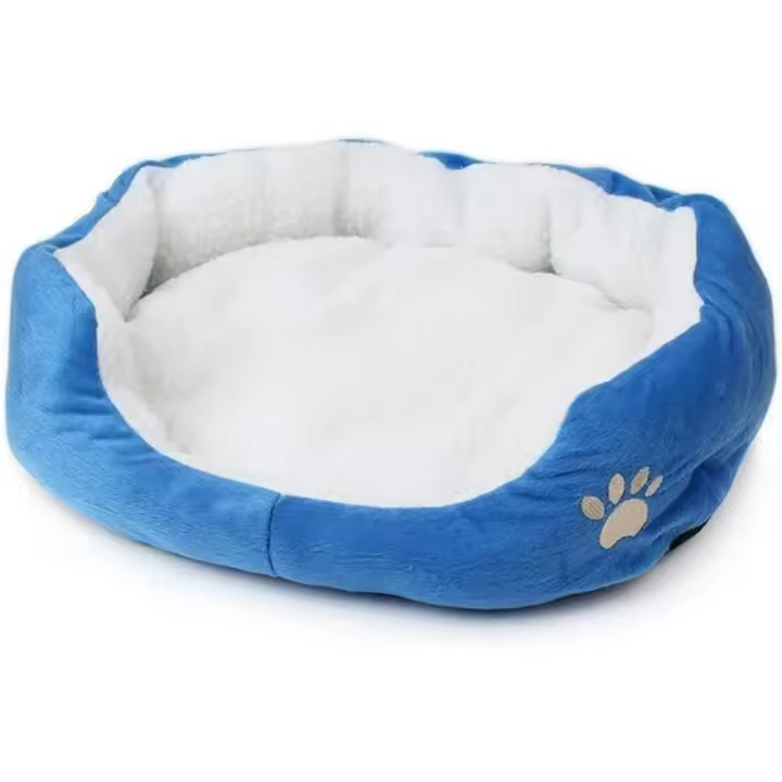 Cama redonda pequeña y suave para perro, cachorro, gato, cálida, con forro polar (azul) - 1
