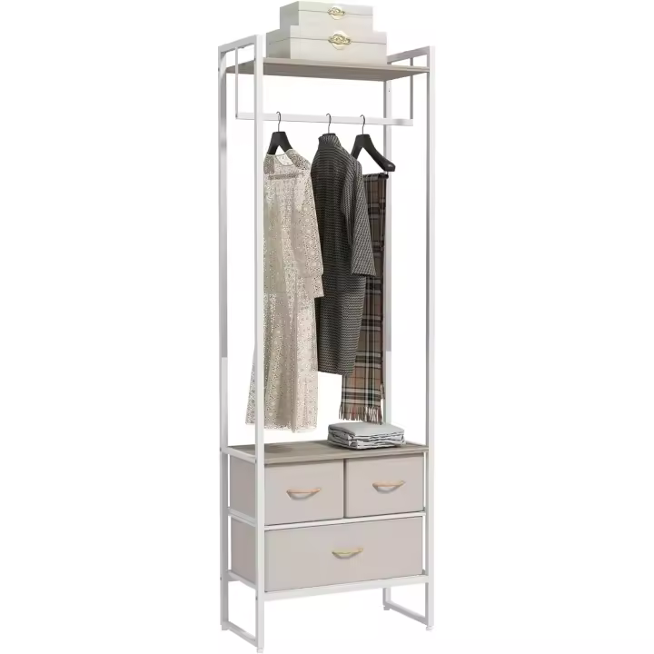Perchero para Ropa Perchero Recibidor con 3 Cajones de Tela Barra para Colgar y Estante de Almacenamiento para Pasillo Dormitorio Sala de Estar 58,5x30x178 cm Natural - 1