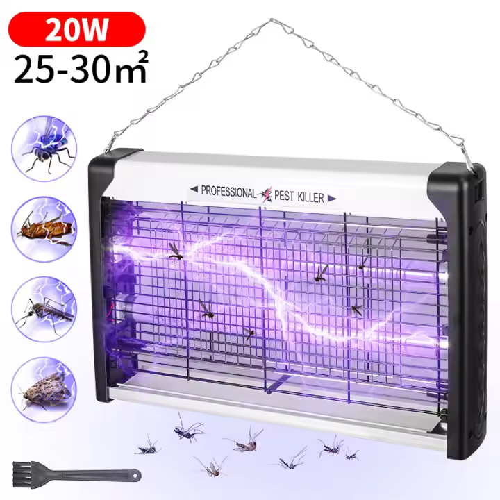 Insecticida eléctrico para interiores, matamosquitos con lámpara de 20 W y rejilla de 2800 V. Trampa colgante enchufable para mosquitos, polillas y moscas. Uso en interiores. - 1
