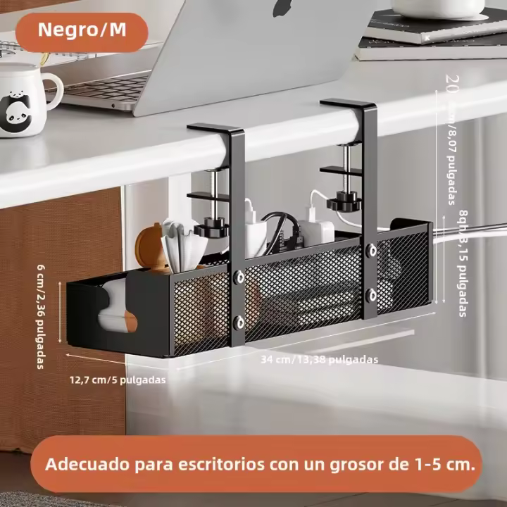 Gestiòn De Cables Extensible Sin Perforar Con Soporte De Metal Y Enchufe Retráctil Para Escritorio Organizador De Cordones - 1