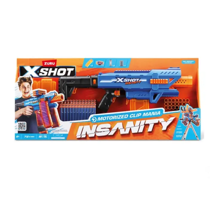 Pistola X-Shot Insanity clip motorizada con 3 cargadores y 72 dardos 80 x 40 cm (Zuru 36786) - 1