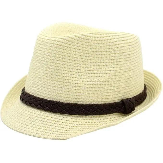 Sombrero de paja Unisex, Gorro Fedora Panamá, Borsalino, Trilby de Verano Ala Corta, Estilo Clásico Elegante, Moderno, Casual Talla única ajustable 57-58CM para Hombre Mujer Adulto - 1