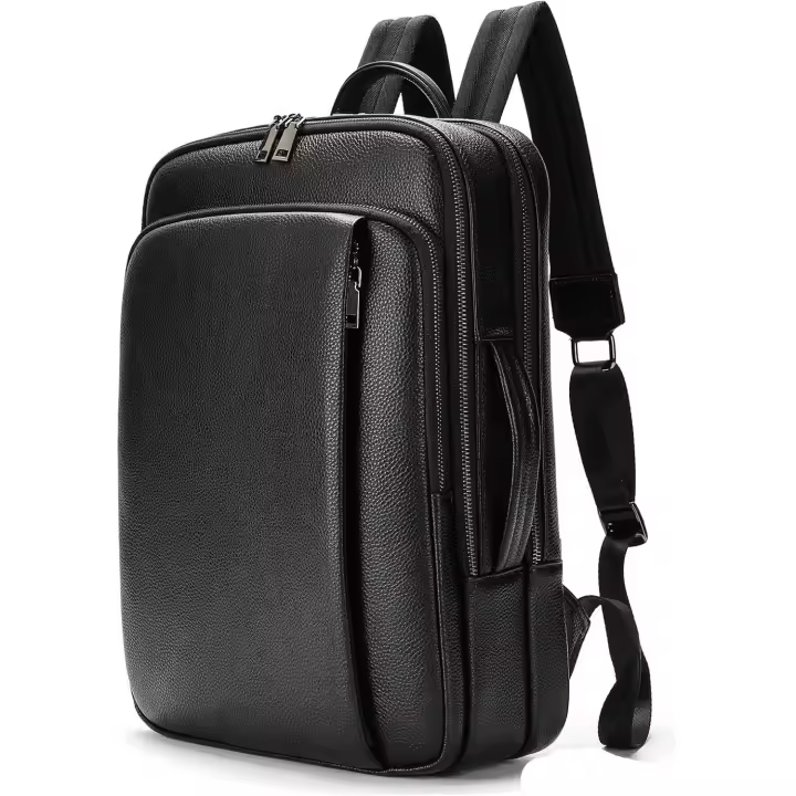 Mochila de cuero genuino para hombre, mochila informal de negocios de gran capacidad, bolsa de almacenamiento con múltiples bolsillos, mochila, se puede usar como mochila de viaje (negro) - 1