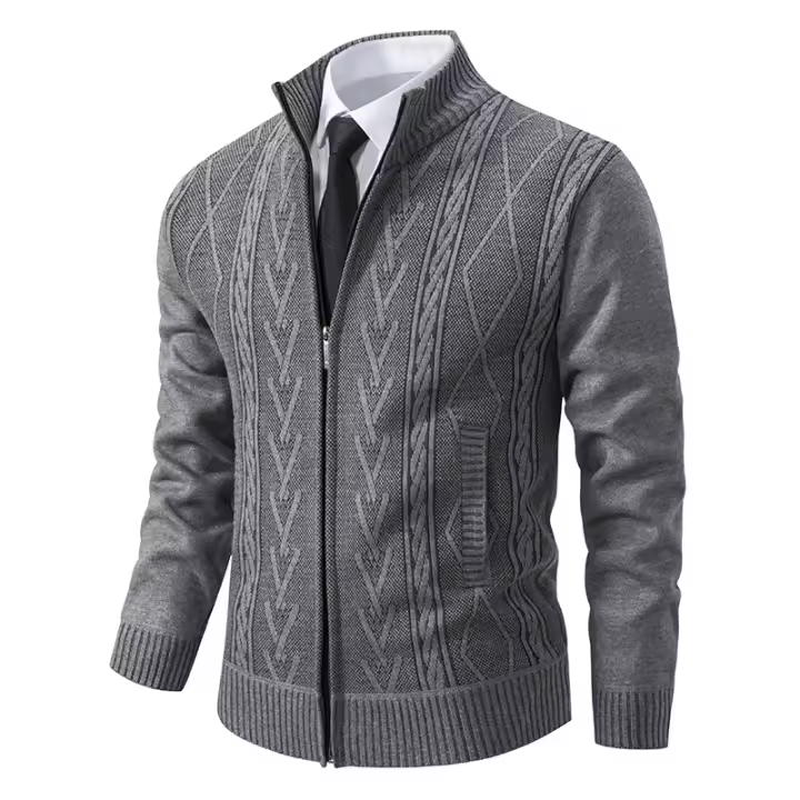 Chaqueta De Casualidad Para Hombre Con Cuello Alto Y Cierre De Cremallera Suéter Tejido De Lana Estilo Negocios Otoño Invierno Manga Larga - 1