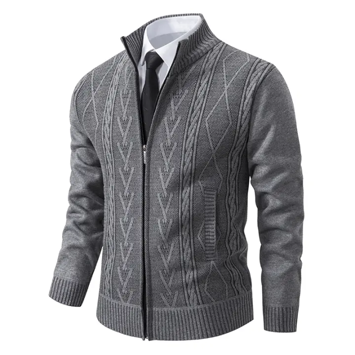 Chaqueta De Casualidad Para Hombre Con Cuello Alto Y Cierre De Cremallera Suéter Tejido De Lana Estilo Negocios Otoño Invierno Manga Larga - 1
