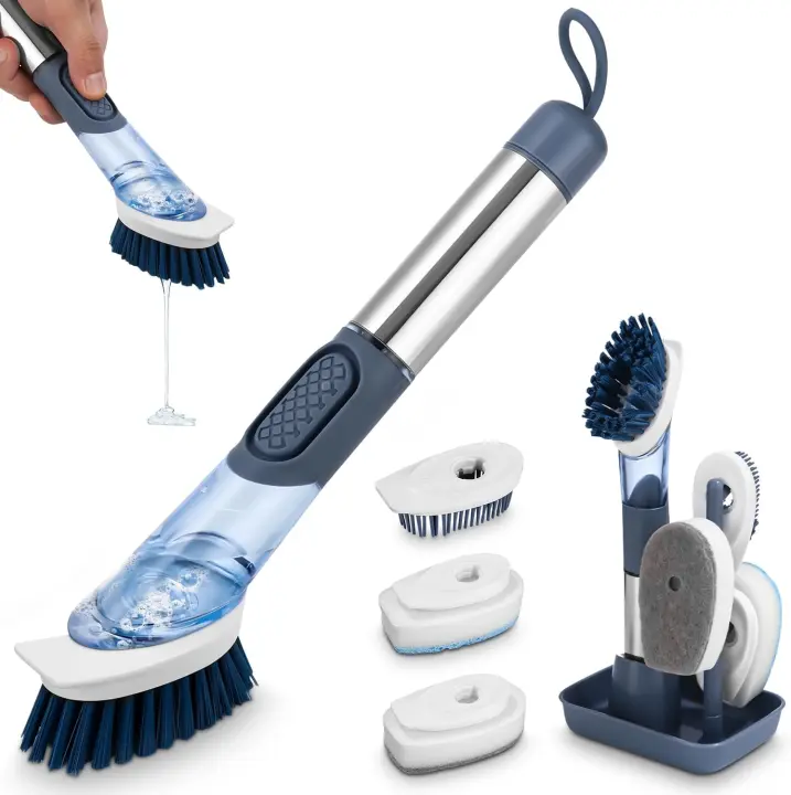 Fregar Platos with 4 Pinclosososs de Repuesto Multifunctional y Organizador, Cuchillo Limpieza Hogar with Dispensador de Jabon, Cuchillo de Cocina para Limpieza Vajas Olla Fregadero - 1