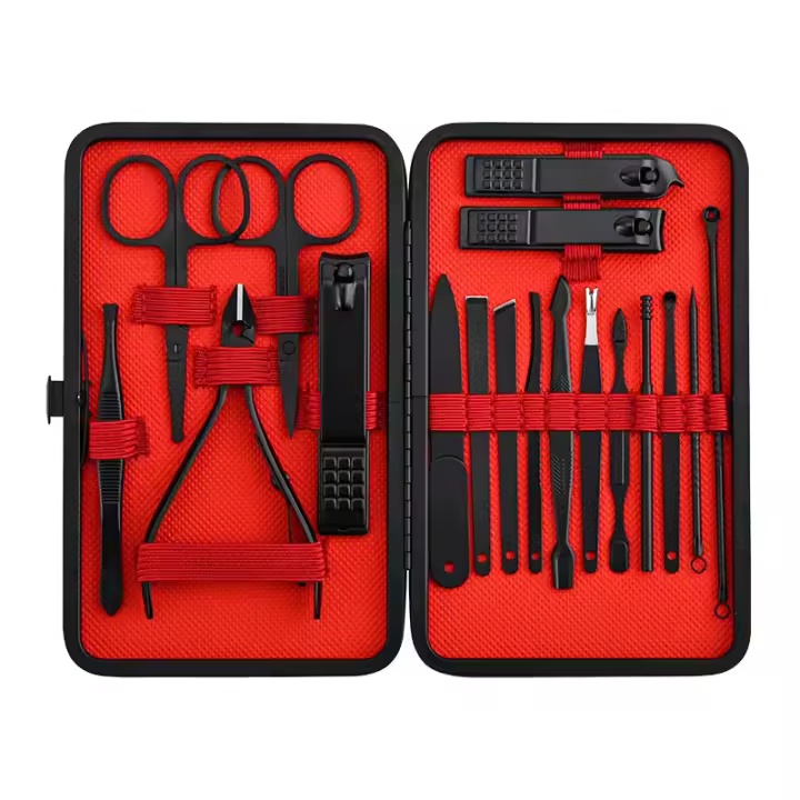Juego De Tijeras Para Uñas 18 Piezas En Caja PU Negra Portátil Para Eliminar Piel Muerta Herramienta De Belleza Para Manos Y Pies - 1