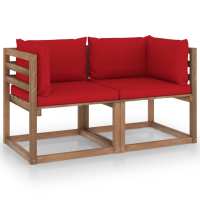 vidaXL Sofá de jardín de palets de 2 plazas con cojines en color Azul claro/Crema/Rojo vino tinto y más | acolchados duraderos para sofás de jardín terraza exterior - details 5