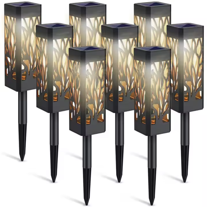 Luces solares para jardín de exterior - Juego de 6 faroles solares con luz blanca cálida - Resistente al agua IP65 - Encendido y apagado automático - 1