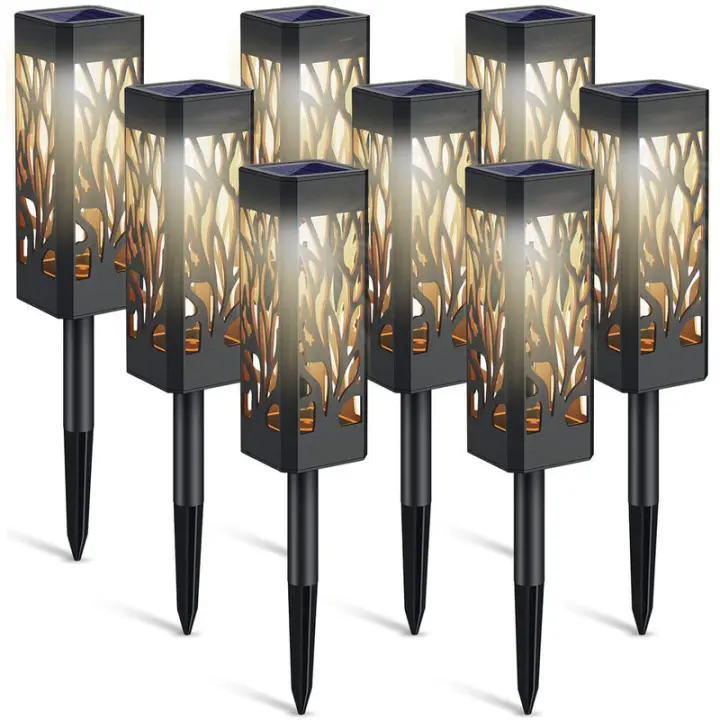 Luces solares para jardín de exterior - Juego de 6 faroles solares con luz blanca cálida - Resistente al agua IP65 - Encendido y apagado automático - 1