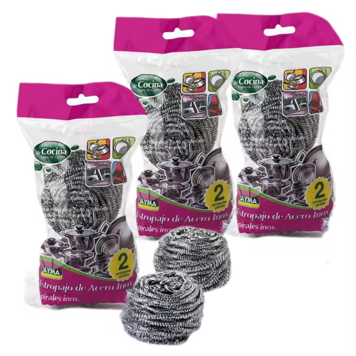 Pack de 6 Estropajos de Acero Inoxidable - Espirales de Acero para una Limpieza Eficaz de Platos, Ollas y Utensilios de Cocina - Ideal para Eliminar Residuos Difíciles y Mantener Brillo en la Cocina - 1