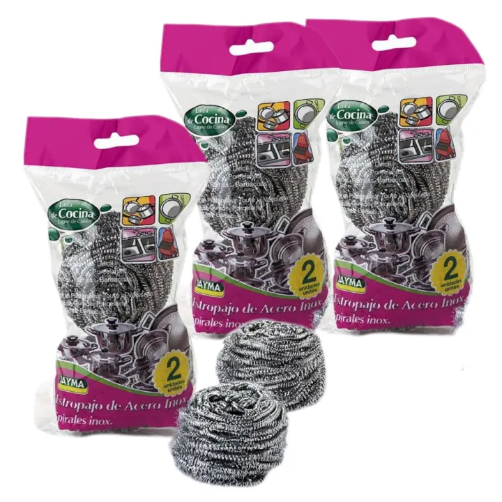 Pack de 6 Estropajos de Acero Inoxidable - Espirales de Acero para una Limpieza Eficaz de Platos, Ollas y Utensilios de Cocina - Ideal para Eliminar Residuos Difíciles y Mantener Brillo en la Cocina - 1