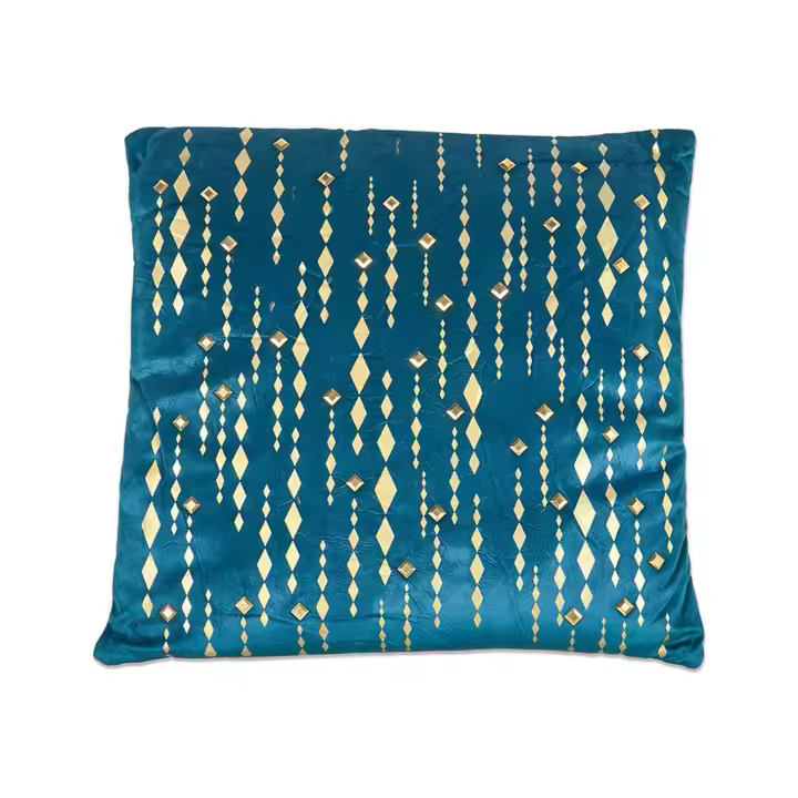 Cojín Decorativo Azul Terciopelo con Cristales Dorados Yvette 45x45 - 1