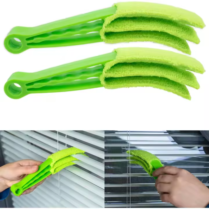 Cepillos de limpieza, 2 piezas, para persianas, limpiador de persianas, cortinas, aire acondicionado y persianas, tamaño compacto, recolector de tela - 1