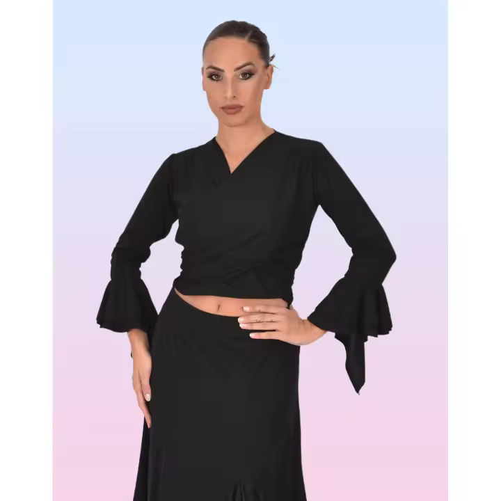 Top Cruzado Negro de Mujer con Mangas de Volantes Anuka - 1