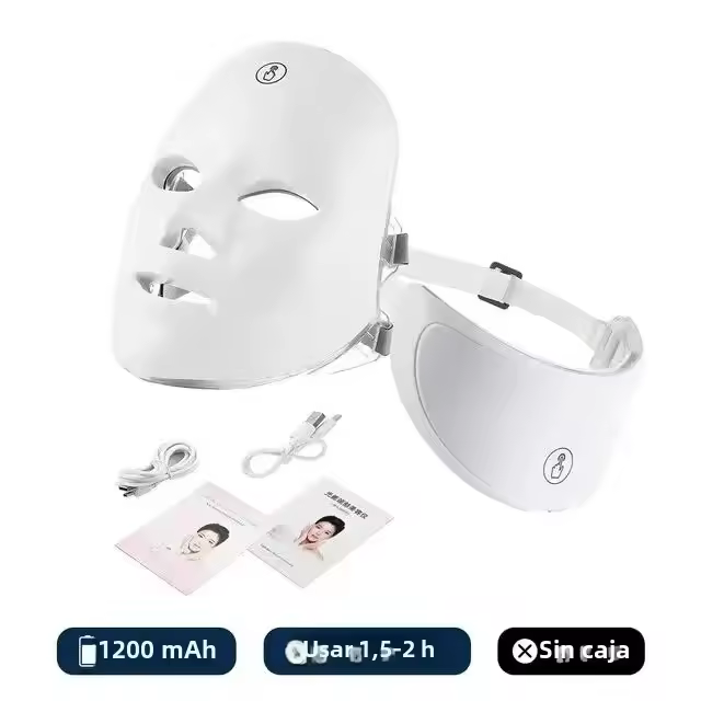 Mascarilla Facial Led with luz roja para Cuello, Máscara de therapy para el estiramiento de la piel, antienvecimiento, bio-light, Belleza, Blanco, Hogar, 7 Colores, Gift de Navidad - 1