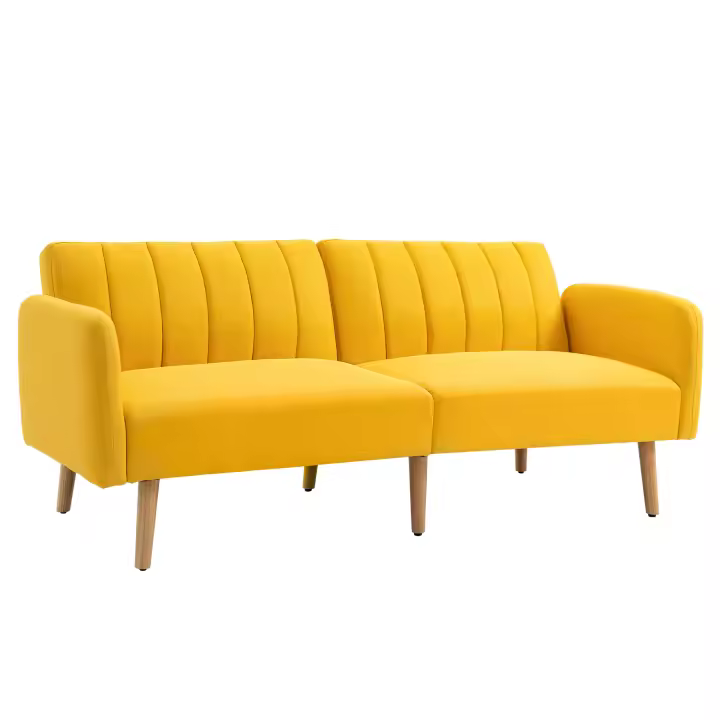 HOMCOM Sofá Cama de 2 Plazas Moderno 173x75x73 cm Sofá Cama Plegable Tapizado en Lino Sintético con Respaldo Ajustable en 3 Niveles y Reposabrazos Desmontables para Salón Oficina Amarillo - 1