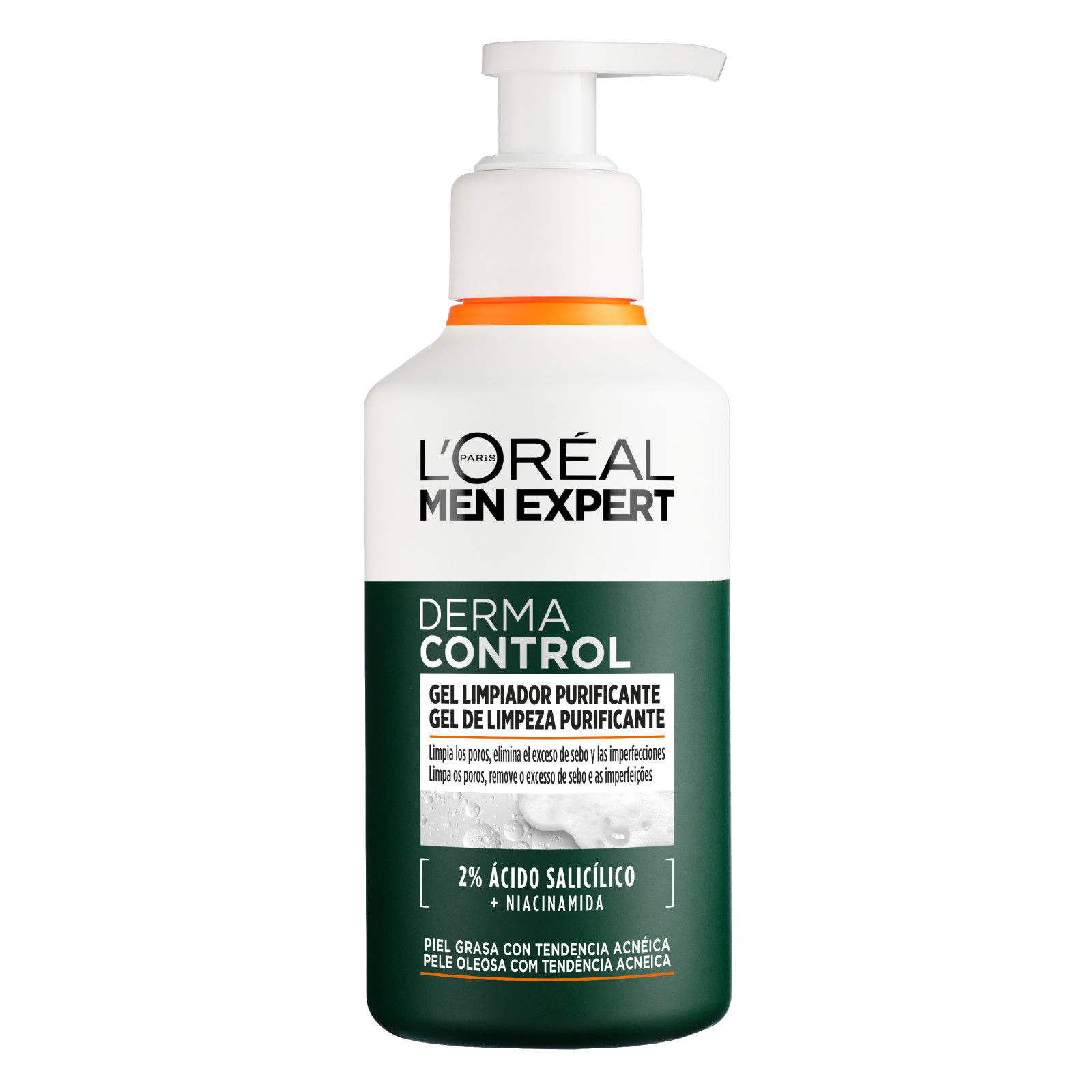 L'Oréal Paris | Men Expert Derma Control Gel Limpiador Purificante con Ácido Salicílico y Niacinamida Para Pieles Grasas con Tendencia Acnéica. Limpia los Poros, Elimina el Exceso de sebo y las Imperfecciones