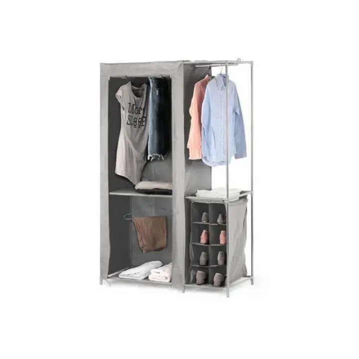 STARLEY-Armario metal con gran capacidad con tela de tela para dormitorio, fácil de montar, desmontable estructura metalica de la coleccion TNT 105x43x172cm - 1