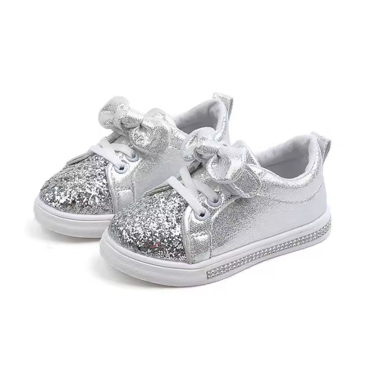 Zapatos De Niñas 2020 Primavera Otoño Con Cordones Glitter Cuero Sintético Antideslizantes Planos Casuales Para Niñas Tallas 7-13 Adecuados Para Todas Las Estaciones - 1