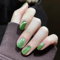 24pcs/set Uñas Postizas Cortas Cuadradas Con Diseño De Ojos De Gato Y Brillo En Colores Rosa Verde Morado Amarillo Y Nude Para Artículos De Belleza Y Uñas - details 1