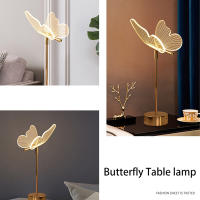 Lámpara De Mesa Retro Dorada Con Mariposa De Acrílico Luz De Noche LED Para Decoración De Habitación Y Sala De Estar Luz De Lectura Ajustable Con Botón De Presión - details 1