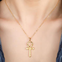Encanto Collar con colgante de cruz para mujer, estilo retro artístico, de cobre, chapado en oro auténtico. - details 4